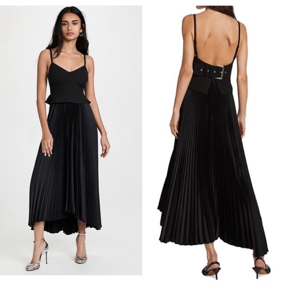 ALC Black Dress with Pleated Skirt & Belt - Picture 2 of 7